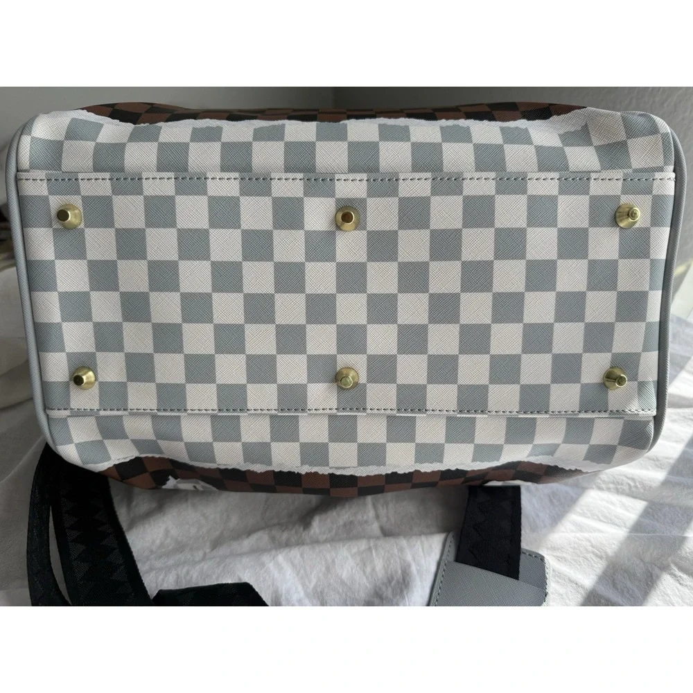 Sprayground Shark Legacy Mini Duffle Bag Brown Checkered Limited Edition NWT